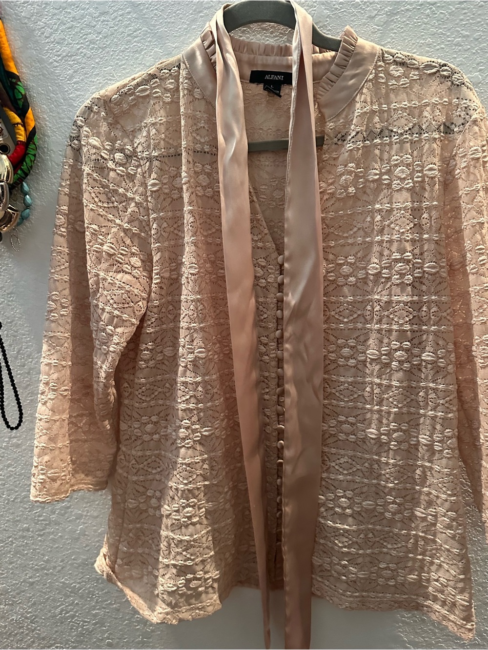 Alfani Blush Lace Robe with Satin Trim